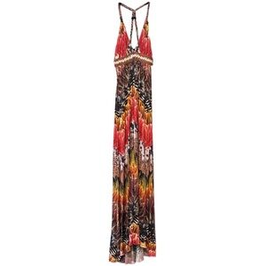 Sky Brand Braided Halter Maxi Dress~ Feather Tribal Print ~ Size L~ Made in USA